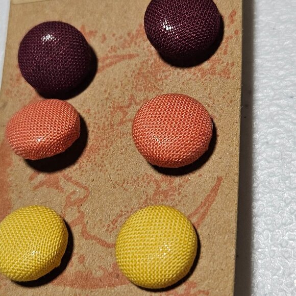 Handmade with Love Button Earrings Waffle Weave Fabric Texture Post 3 Pairs Stud - Picture 2 of 3